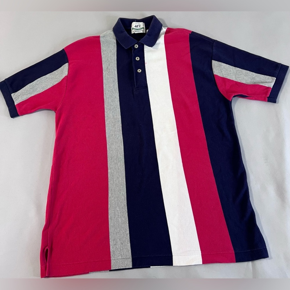 Men’s Vintage  Van Heusen Multi Colored Striped Polo Shirt 80s/90s‎ Sz Large